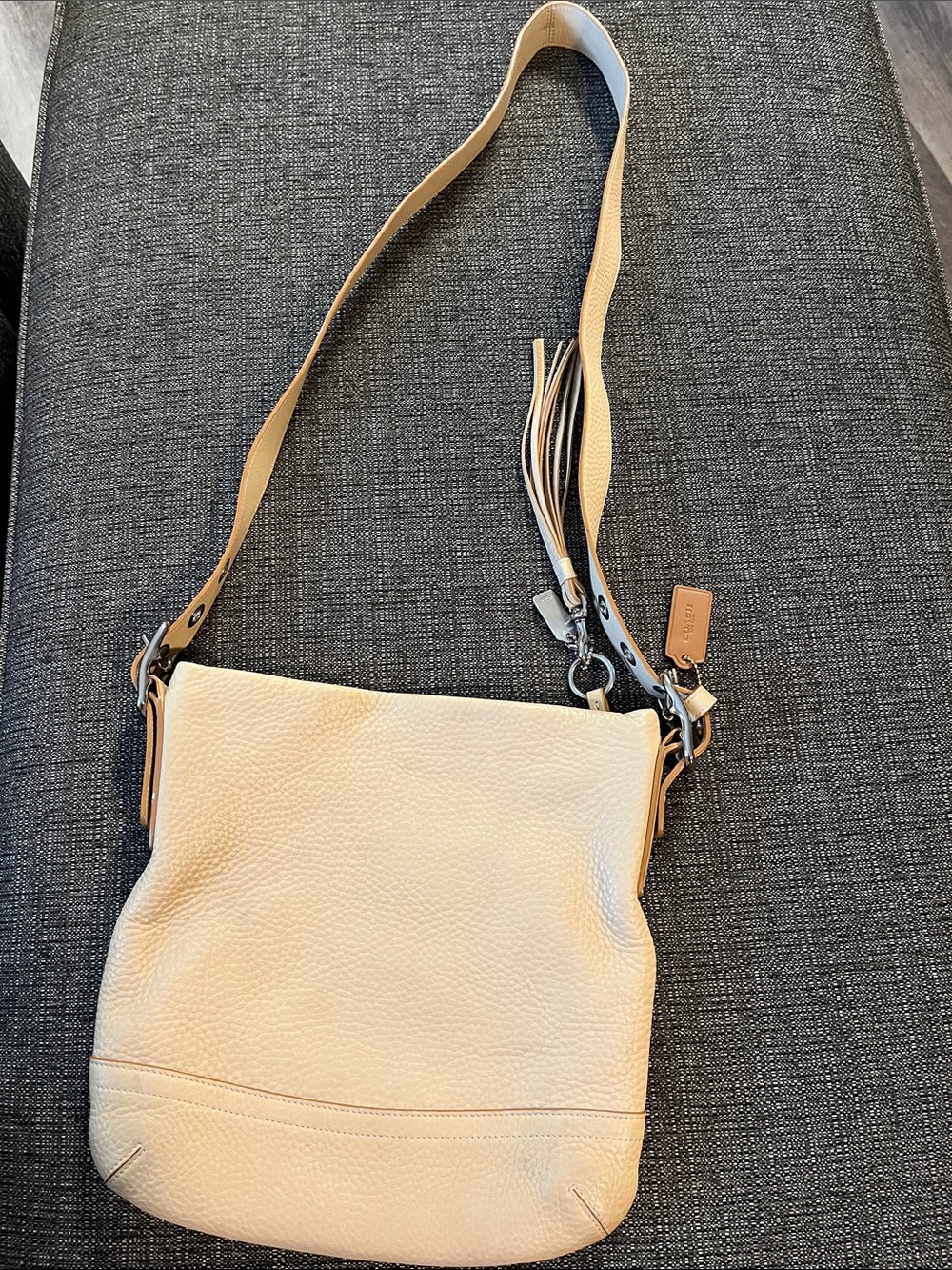 Coach Cream Pebbled Leather Crossbody with Tassel